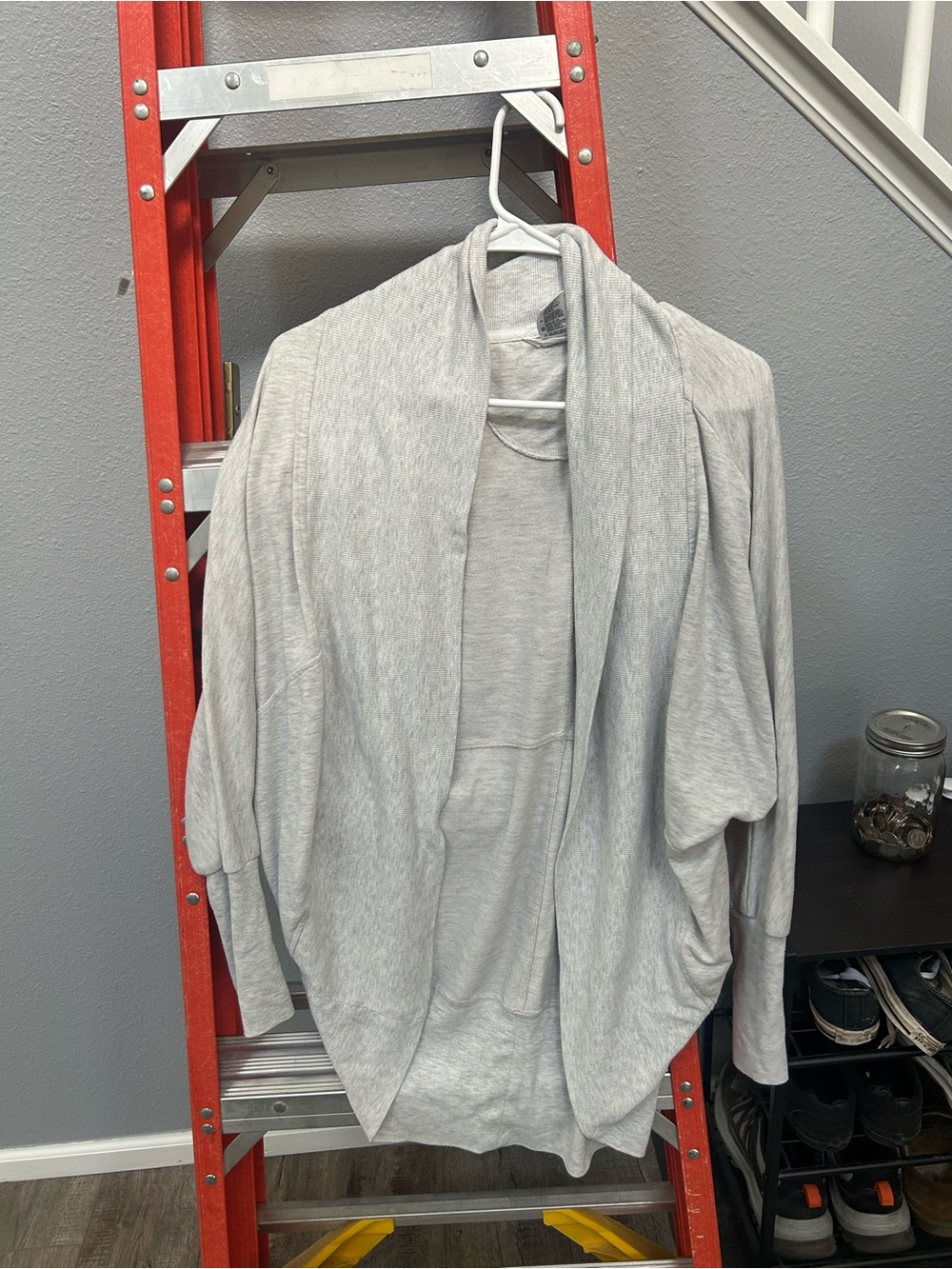 Light Gray Open Front Draped Cardigan